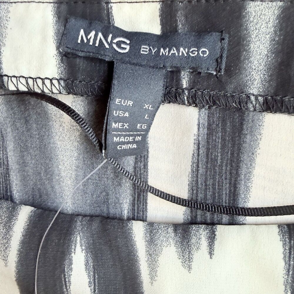 MNG Mango Faux Wrap Shirt Dress Womens Large Black Cream Office Career Modern - Picture 5 of 8